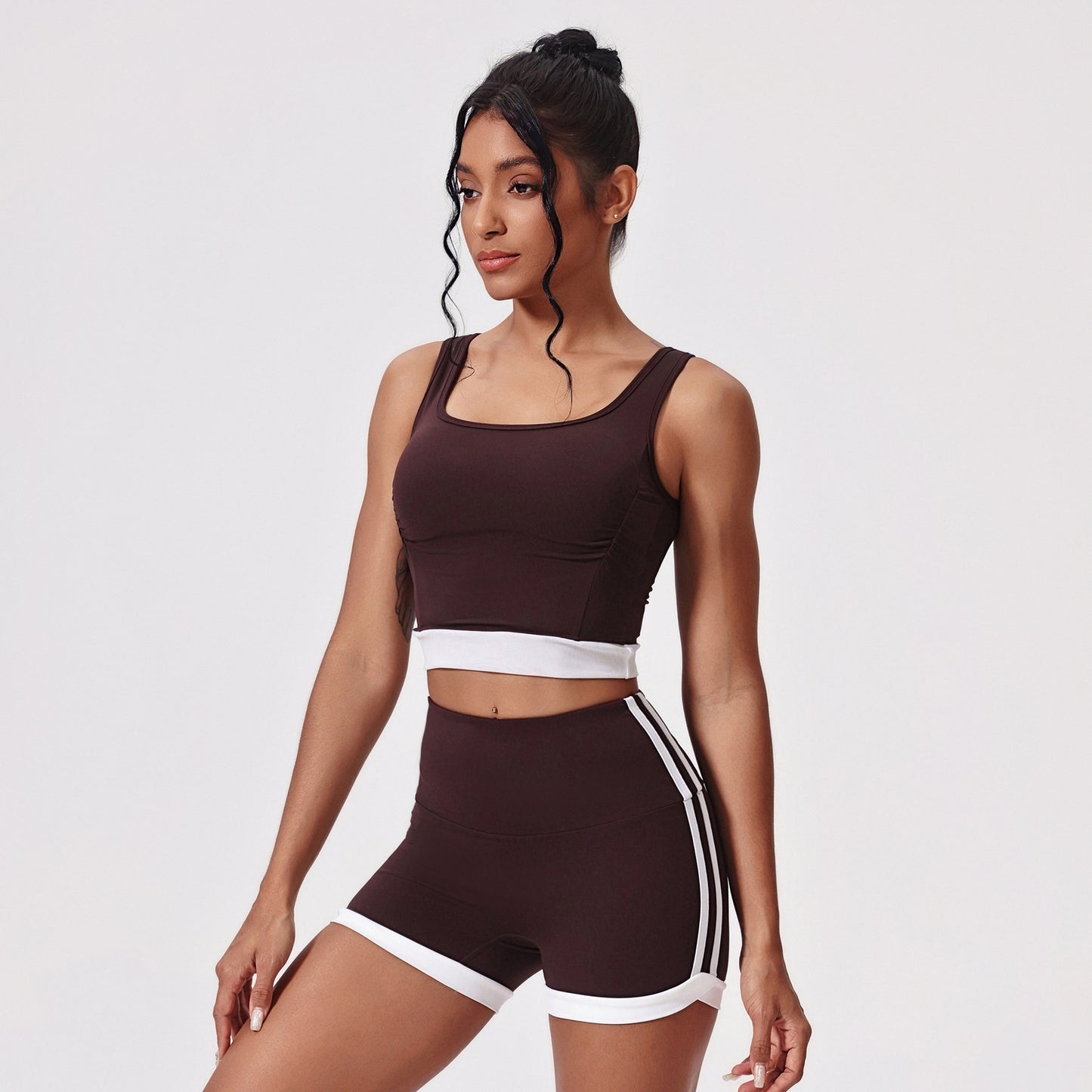 Striped Edge Tight Vest Shorts Yoga Suit - Lexury Fitness