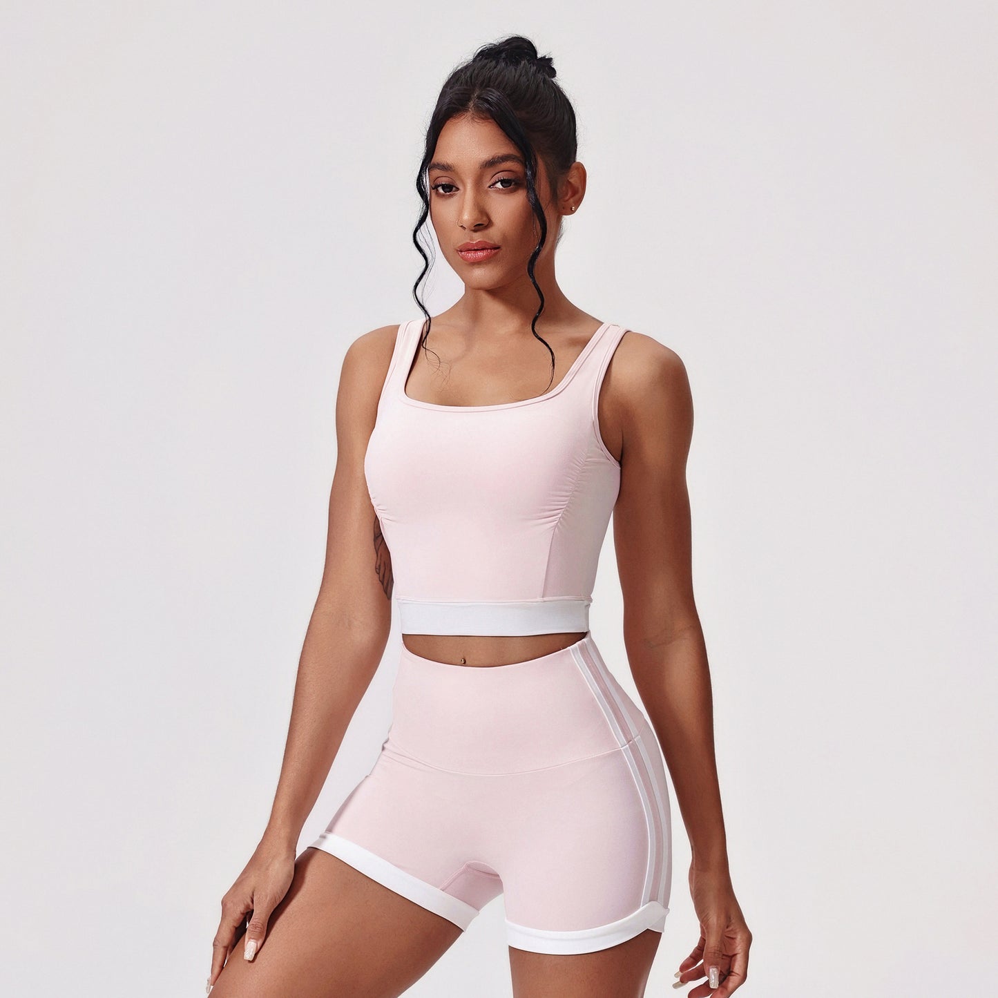 Striped Edge Tight Vest Shorts Yoga Suit - Lexury Fitness