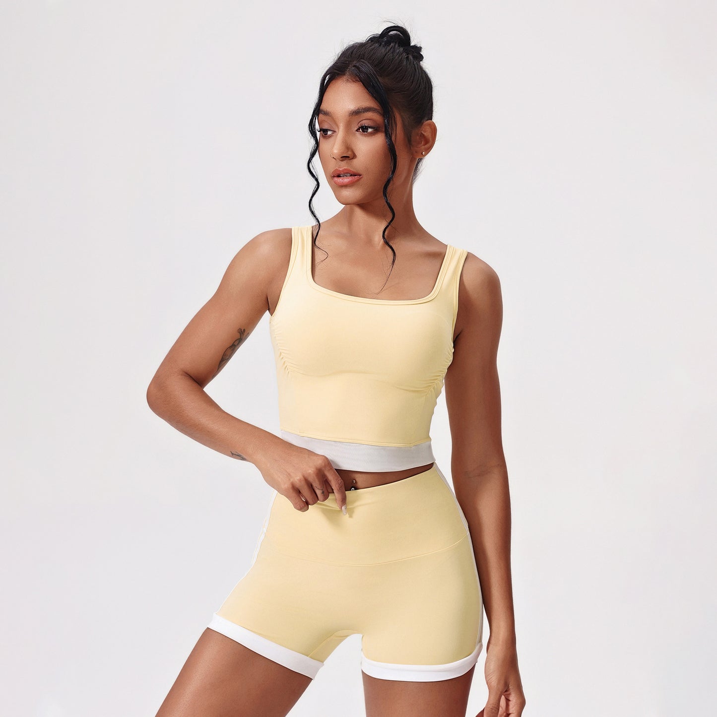 Striped Edge Tight Vest Shorts Yoga Suit - Lexury Fitness