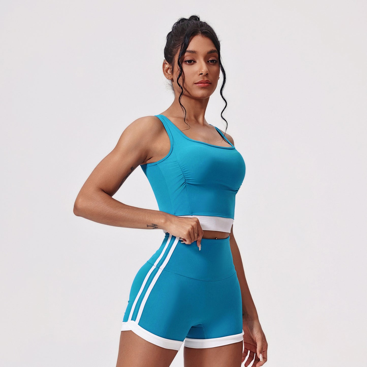 Striped Edge Tight Vest Shorts Yoga Suit - Lexury Fitness