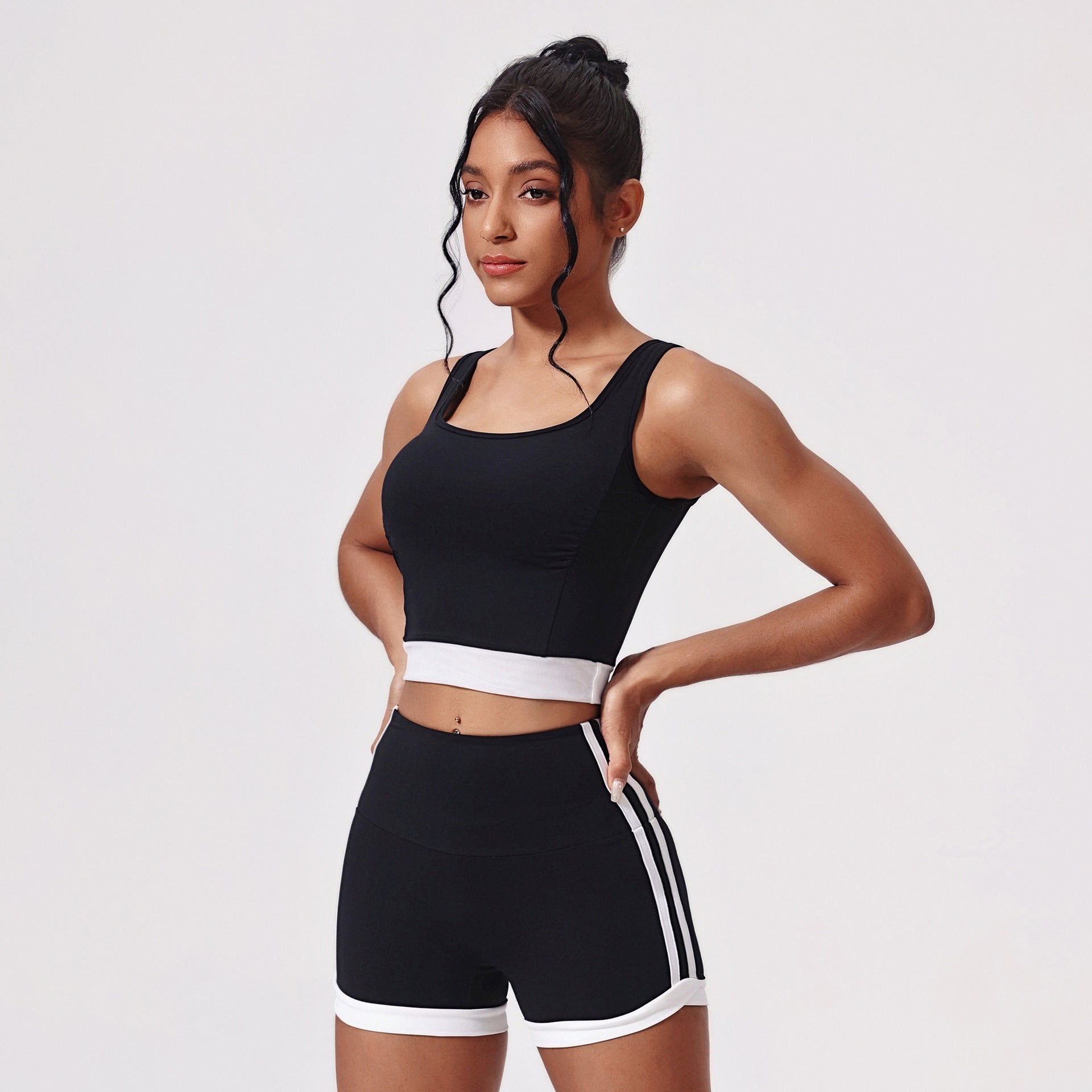 Striped Edge Tight Vest Shorts Yoga Suit - Lexury Fitness